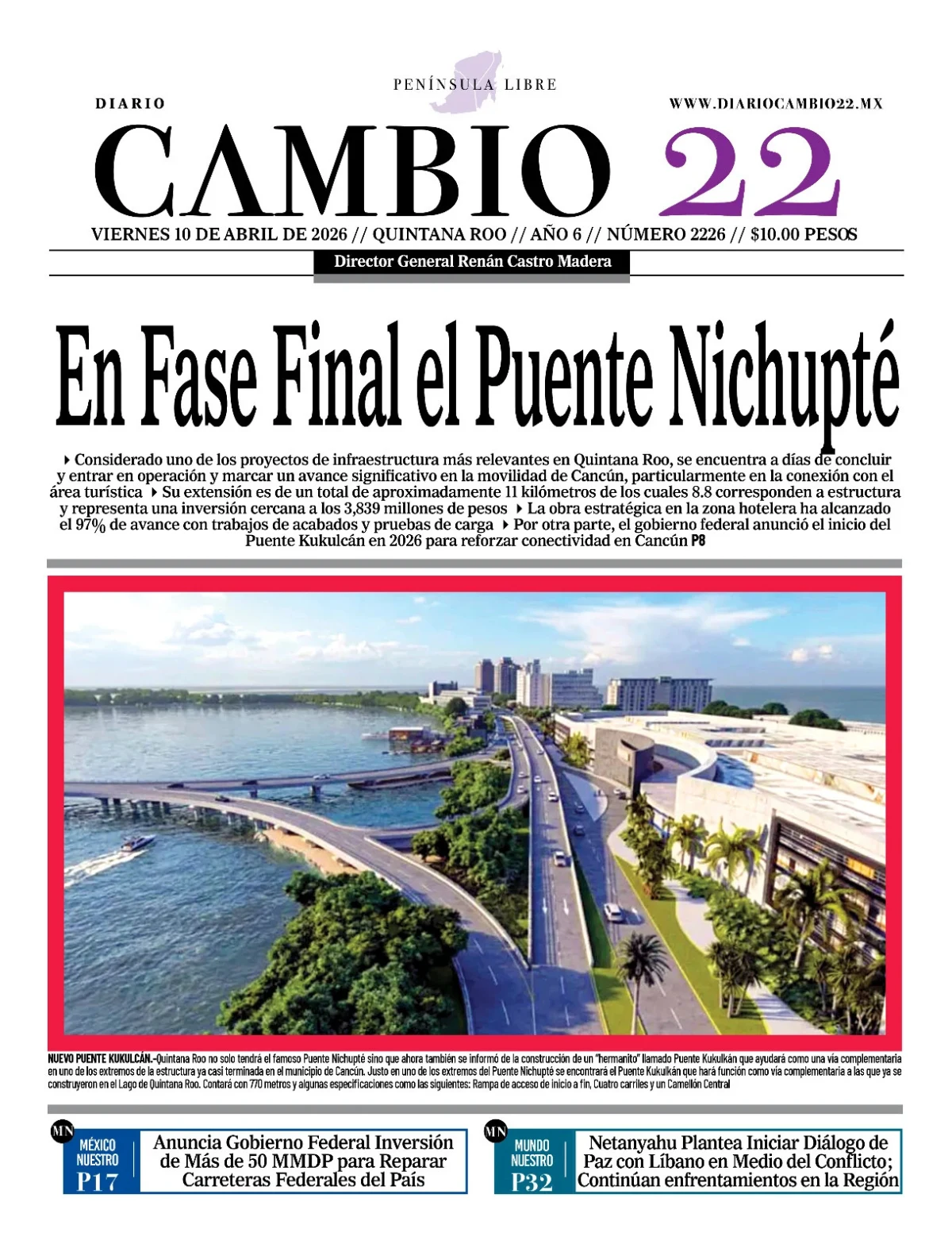 Portada de Diario Cambio 22 (contraportada) del viernes, 10 de abril de 2026