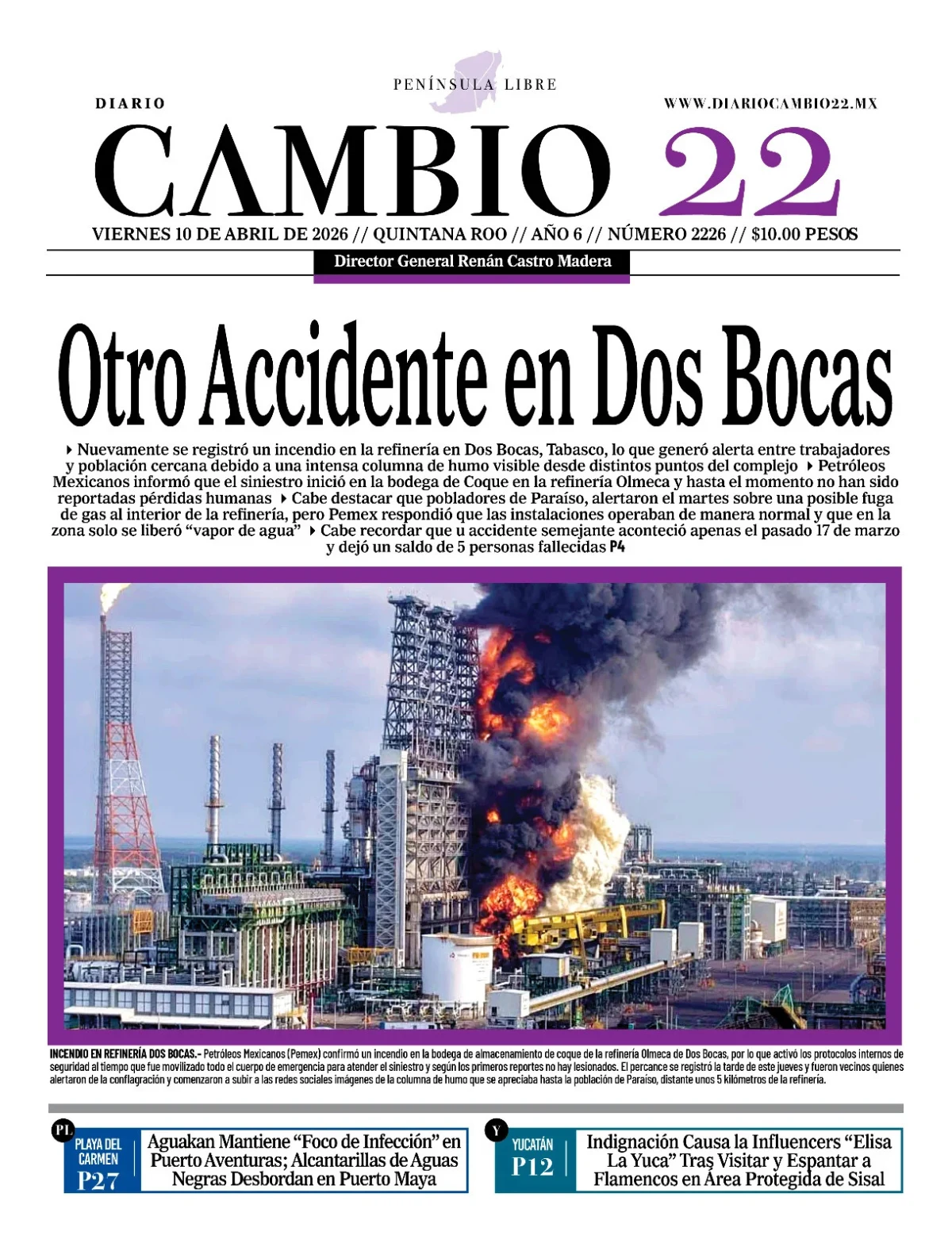 Portada de Diario Cambio 22 (portada) del viernes, 10 de abril de 2026