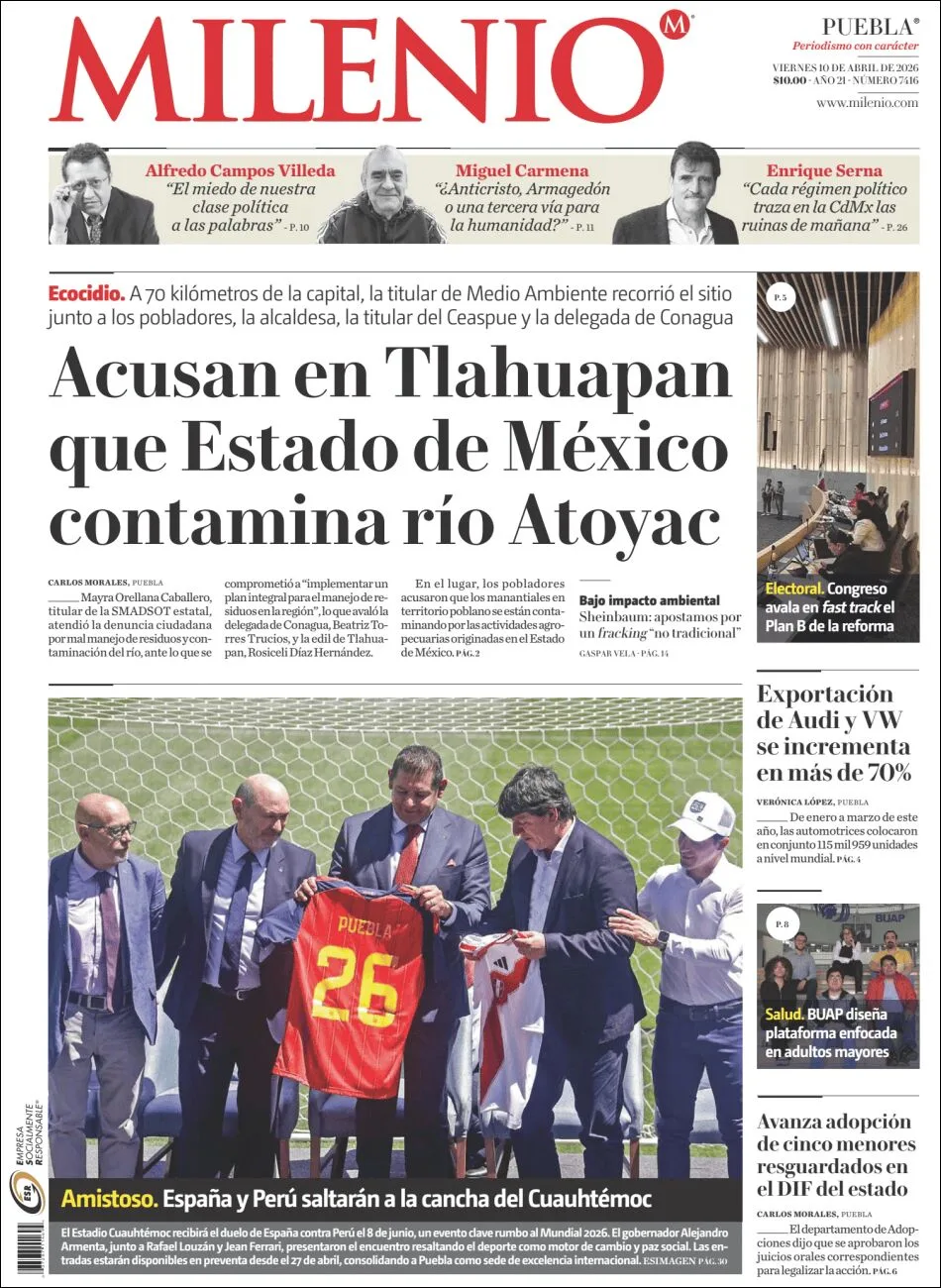 Portada de Milenio Puebla del viernes, 10 de abril de 2026