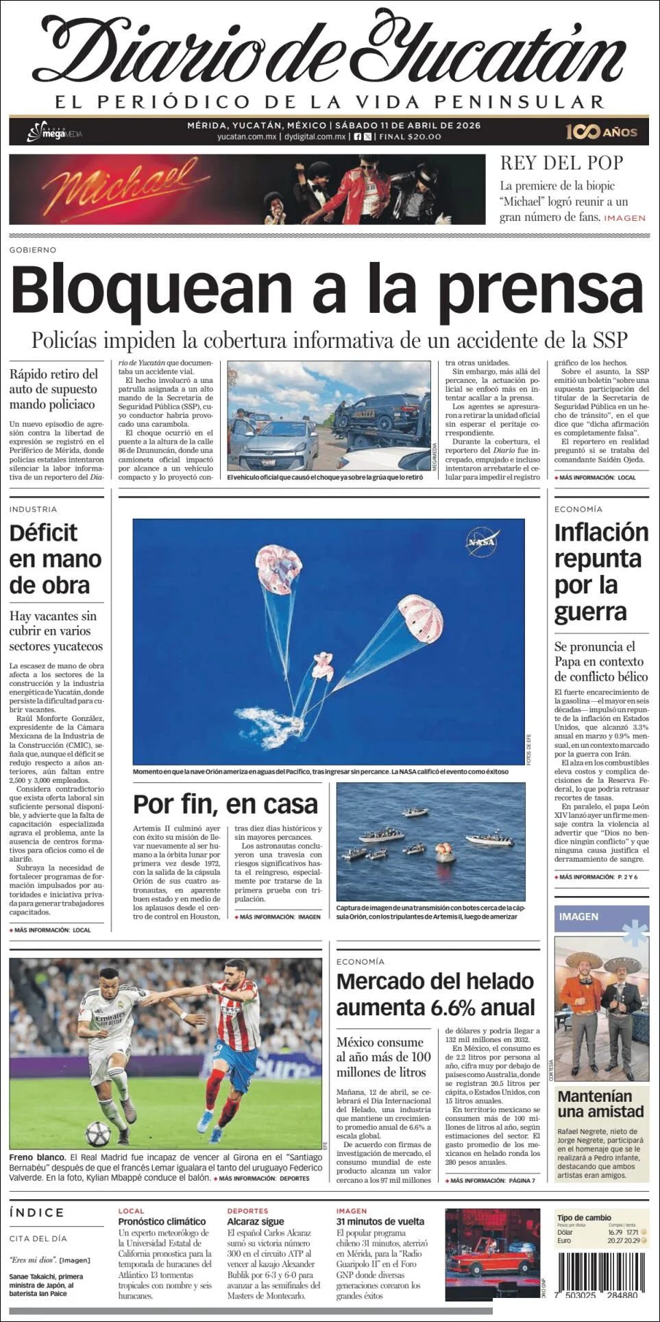 Portada de Diario de Yucatán del sábado, 11 de abril de 2026