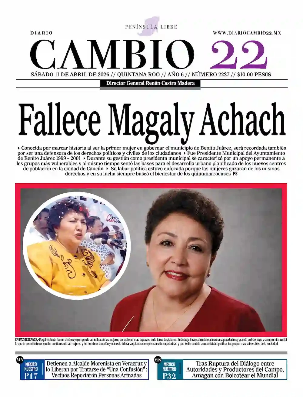 Portada de Diario Cambio 22 (contraportada) del sábado, 11 de abril de 2026