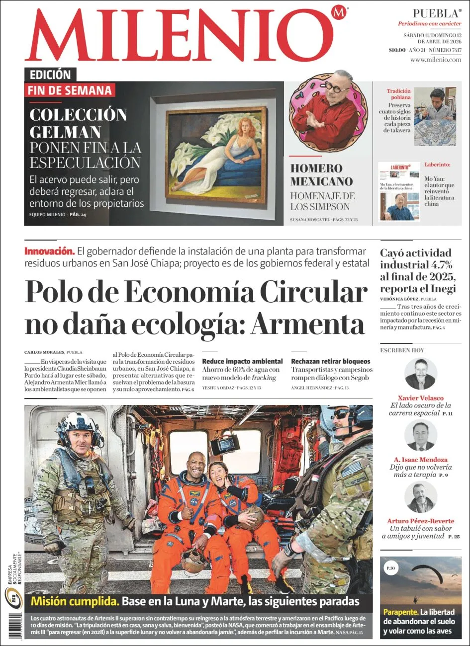 Portada de Milenio Puebla del sábado, 11 de abril de 2026