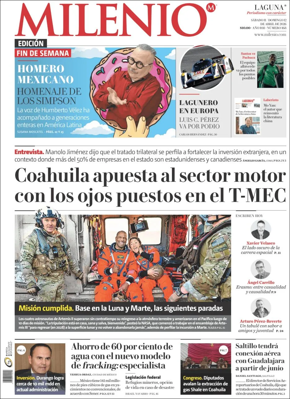 Portada de Milenio Laguna del sábado, 11 de abril de 2026