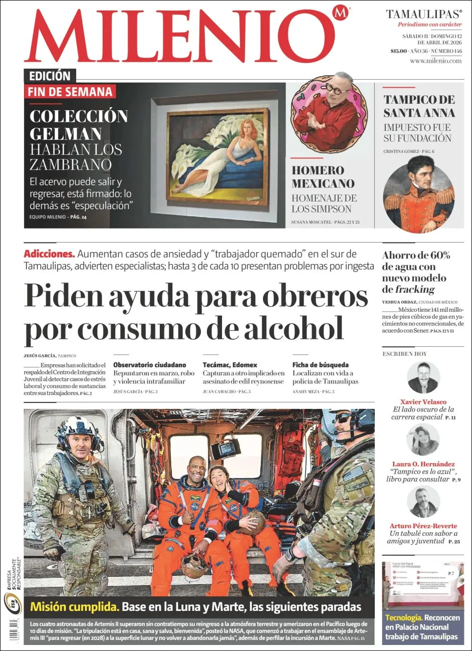 Portada de Milenio Tamaulipas del sábado, 11 de abril de 2026