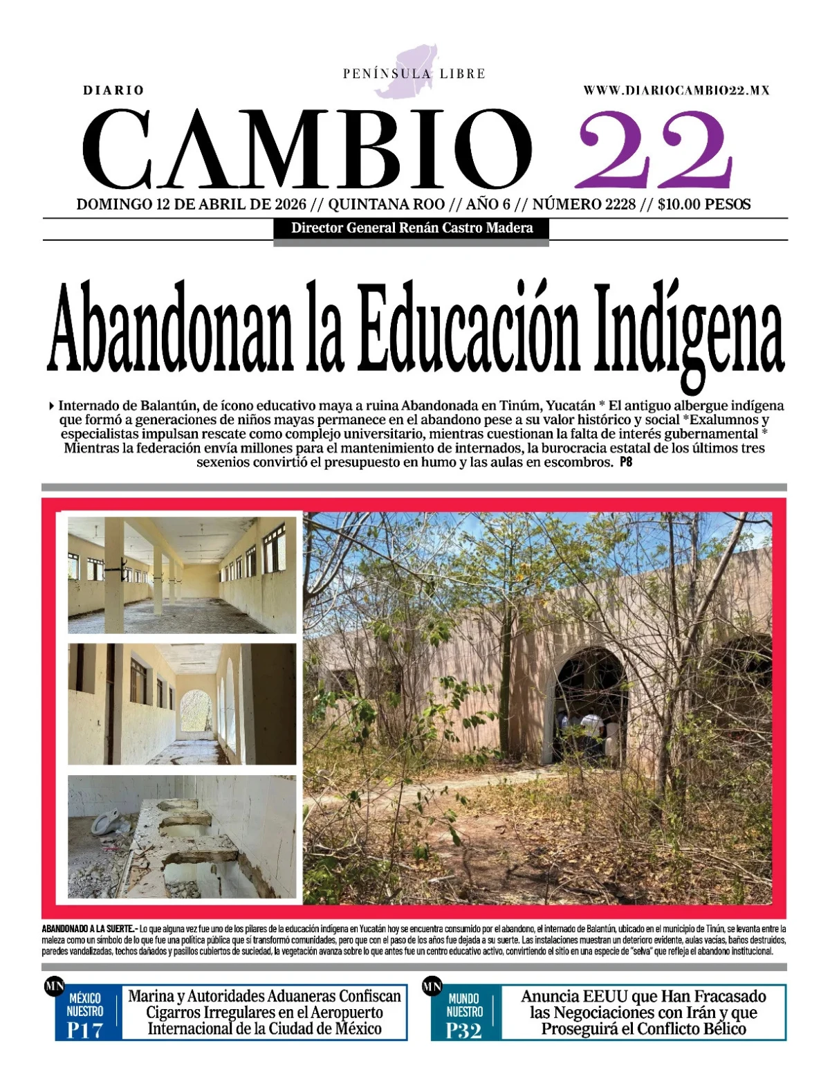 Portada de Diario Cambio 22 (contraportada)