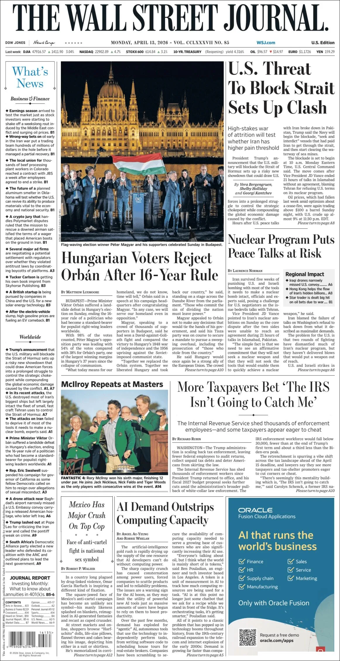 Portada de The Wall Street Journal