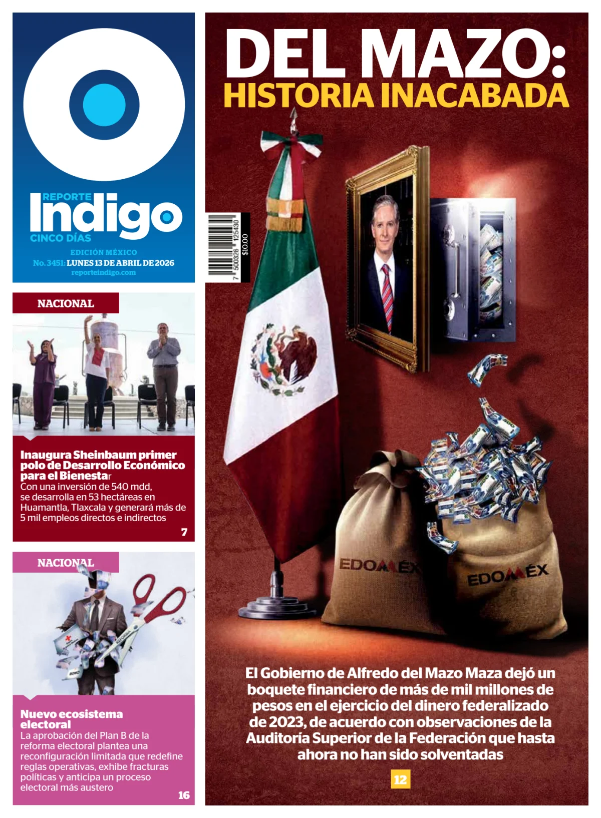 Portada de Reporte Indigo Nacional del lunes, 13 de abril de 2026
