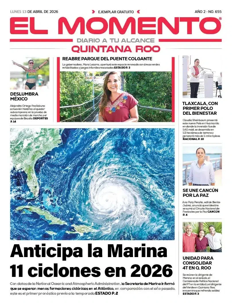 Portada de El Momento Quintana Roo del lunes, 13 de abril de 2026