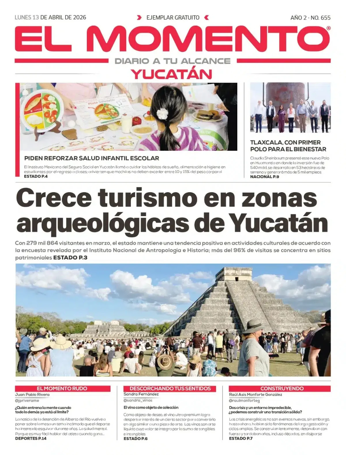 Portada de El Momento Yucatan del lunes, 13 de abril de 2026