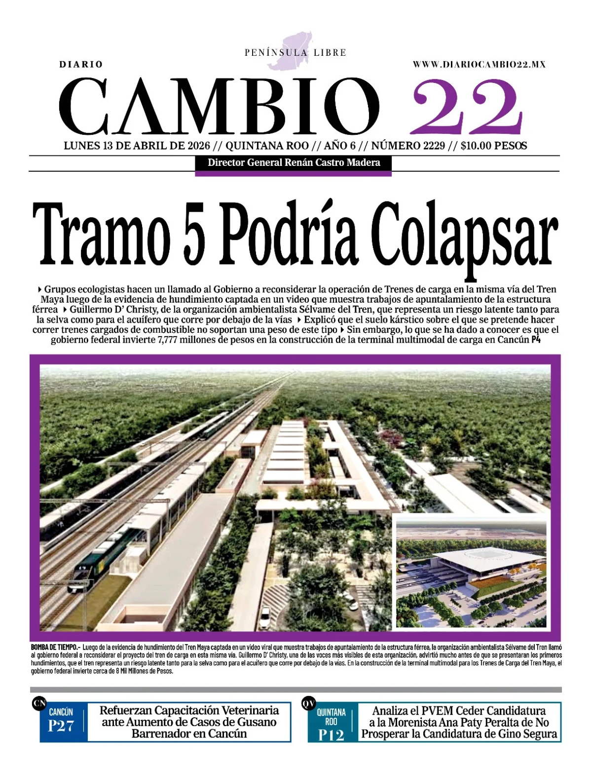 Portada de Diario Cambio 22 (portada) del lunes, 13 de abril de 2026