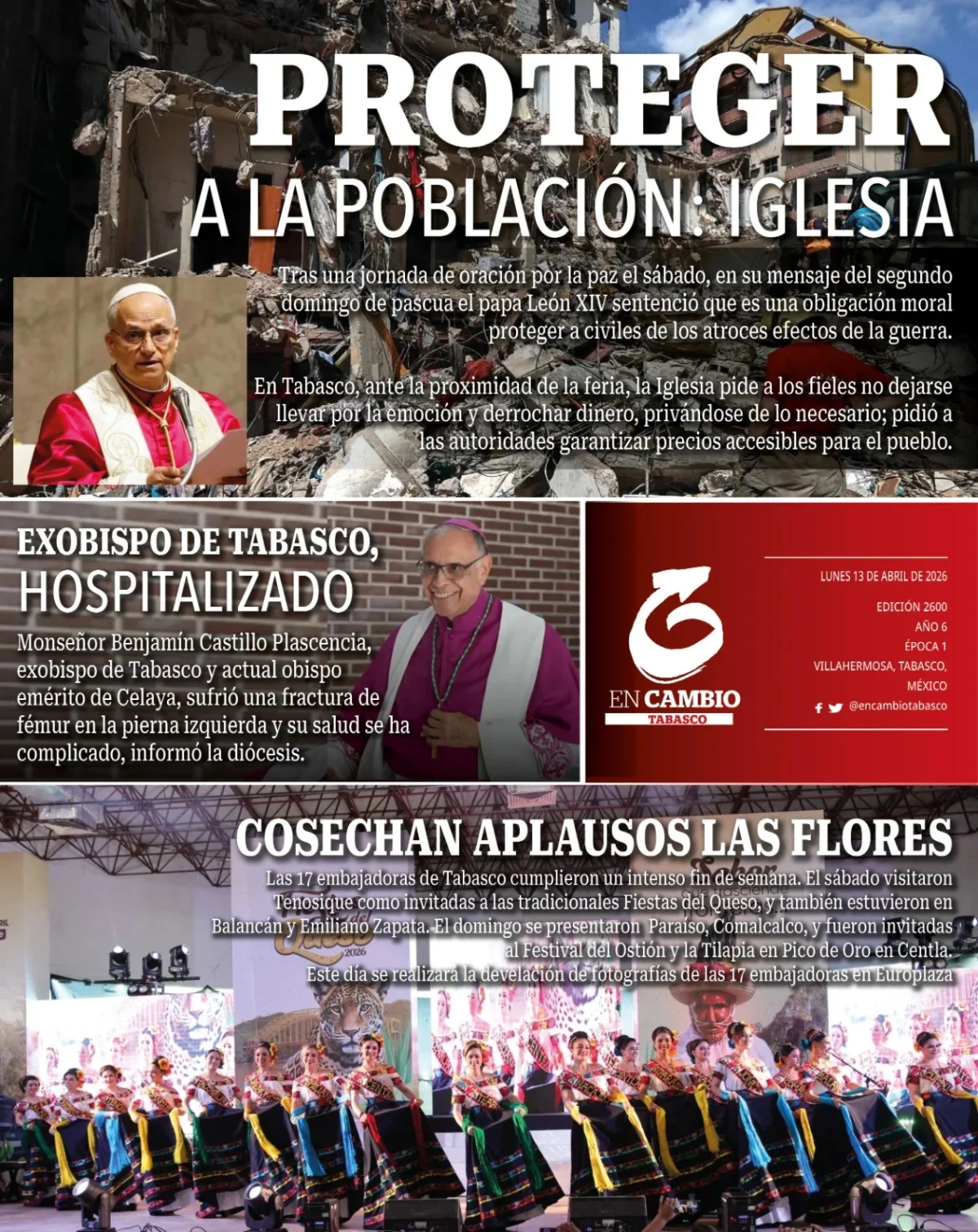 Portada de En Cambio - Tabasco (contraportada) del lunes, 13 de abril de 2026