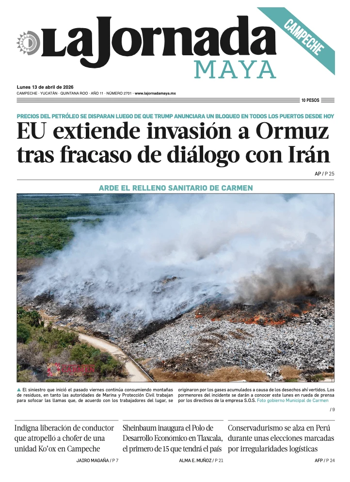 Portada de La Jornada Maya Campeche del lunes, 13 de abril de 2026