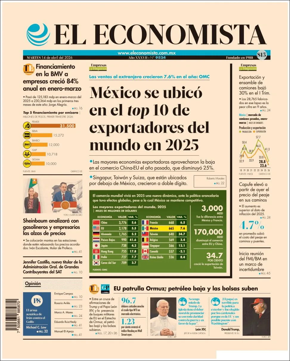 Portada de El Economista del martes, 14 de abril de 2026