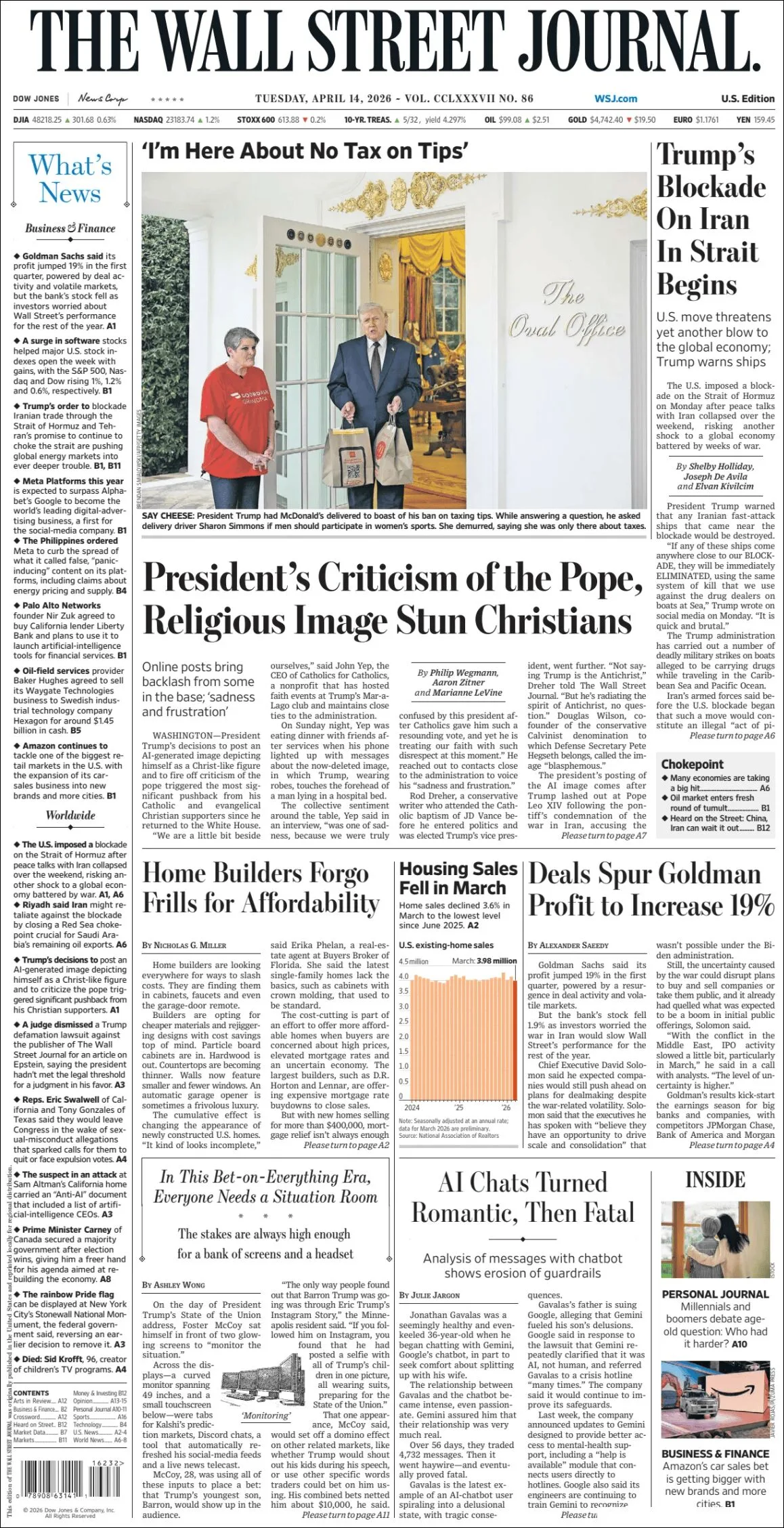 Portada de The Wall Street Journal