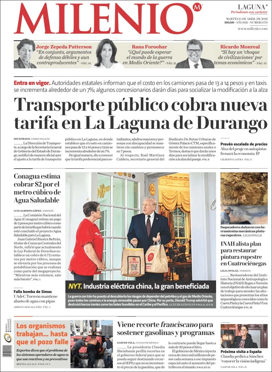 Portada de Milenio Laguna del martes, 14 de abril de 2026