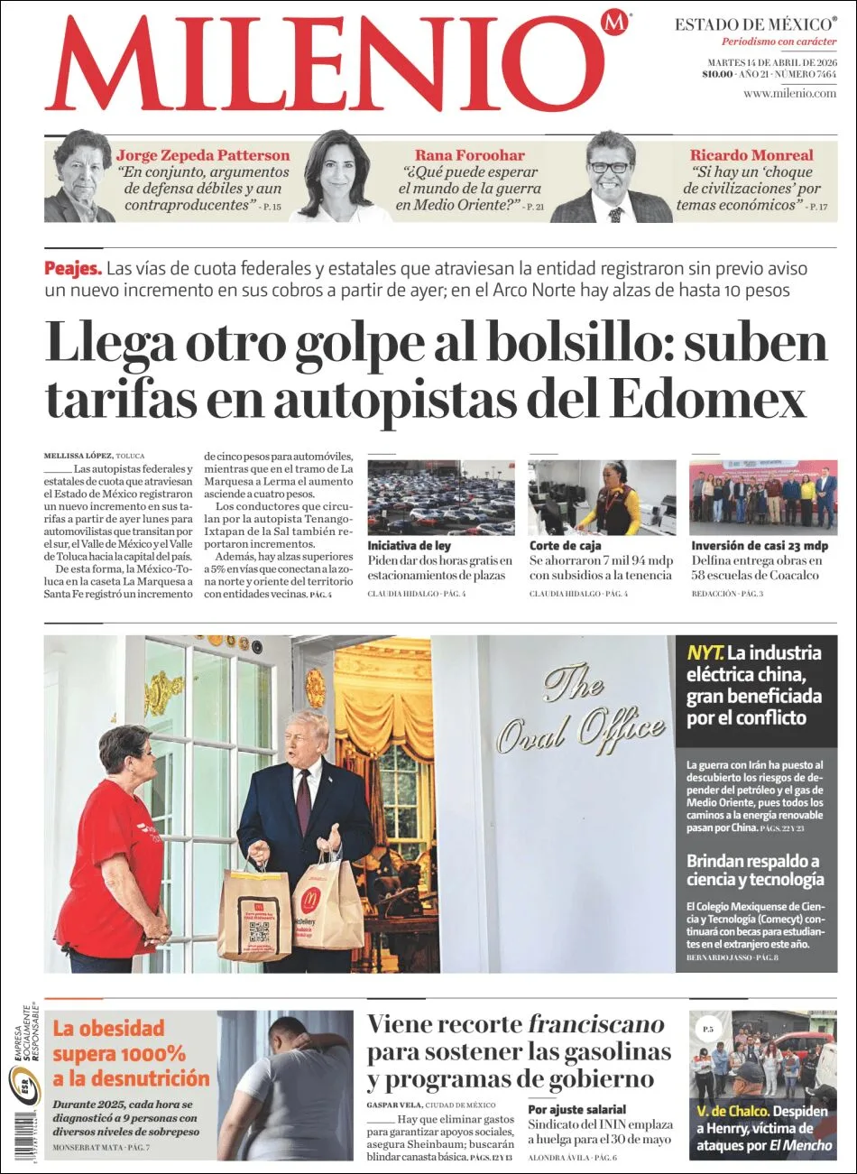 Portada de Milenio Edo de Mexico del martes, 14 de abril de 2026