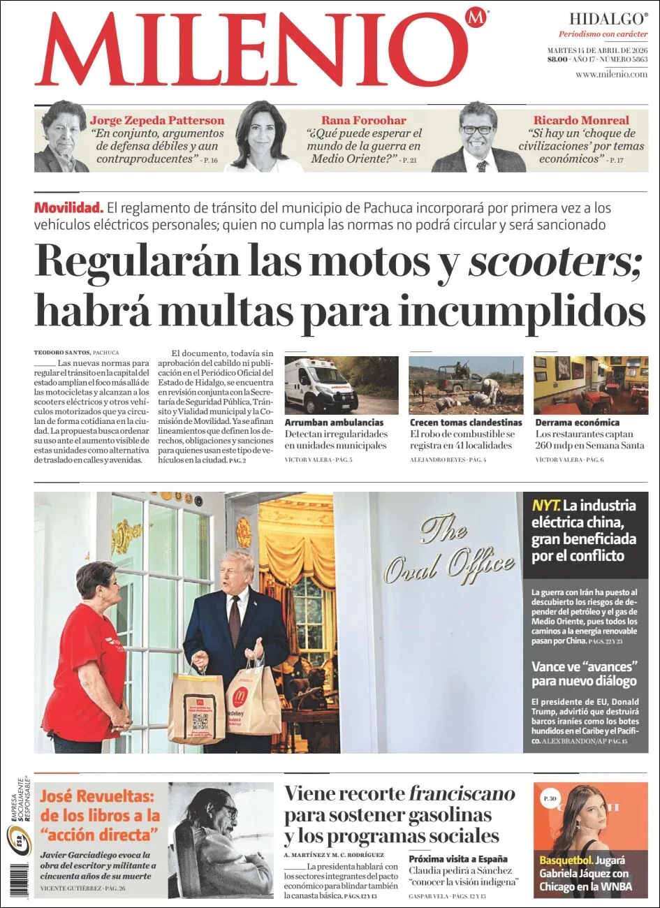 Portada de Milenio Hidalgo del martes, 14 de abril de 2026