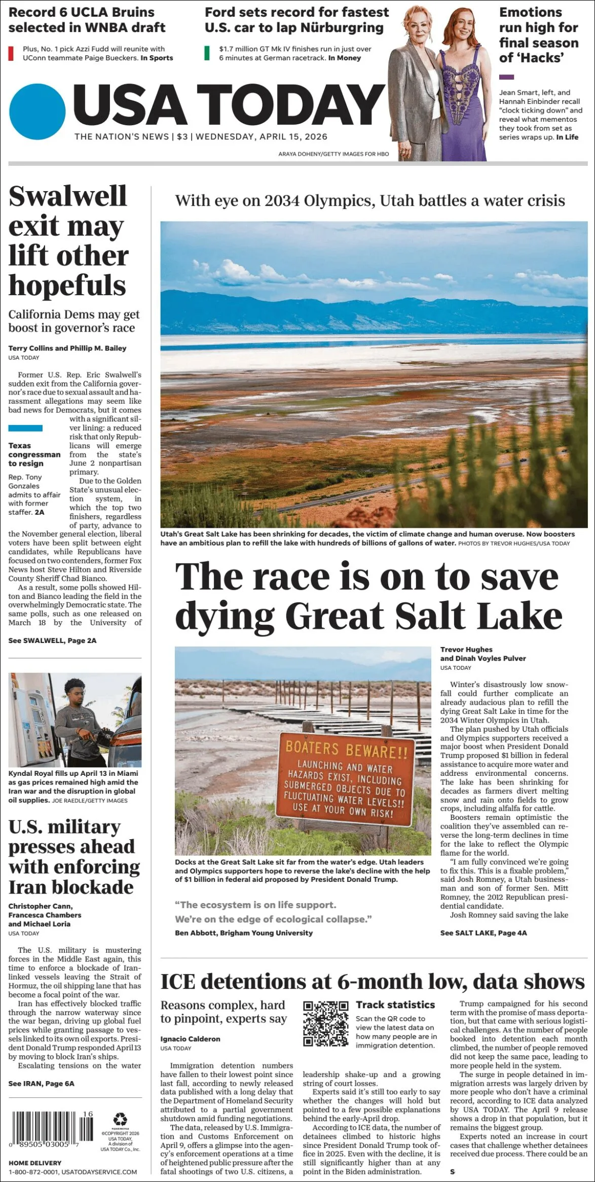 Portada de Usa Today