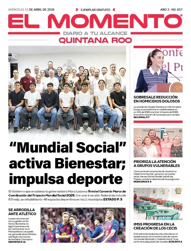 Portada de El Momento Quintana Roo del miércoles, 15 de abril de 2026