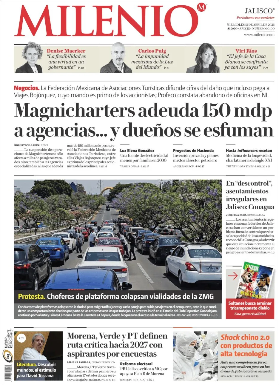 Portada de Milenio Jalisco del miércoles, 15 de abril de 2026