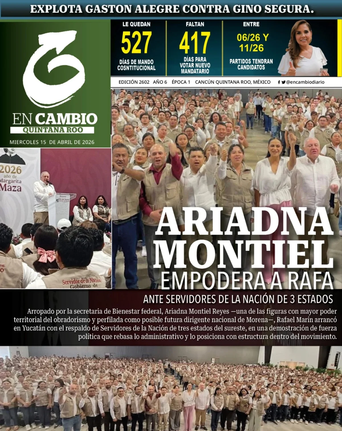 Portada de En Cambio - Quintana Roo (contraportada) del miércoles, 15 de abril de 2026