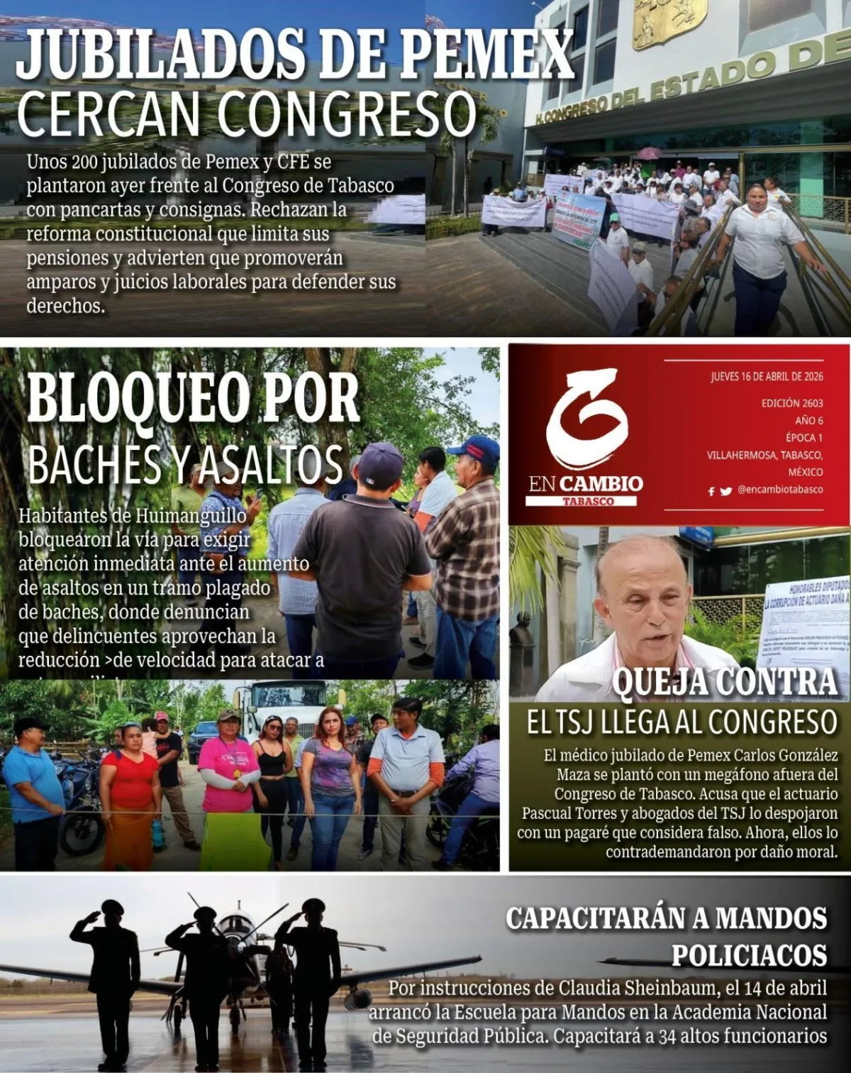 Portada de En Cambio - Tabasco (contraportada) del jueves, 16 de abril de 2026