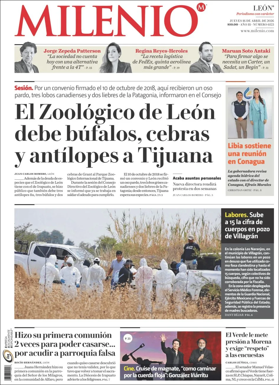 Portada de Milenio Leon del jueves, 16 de abril de 2026