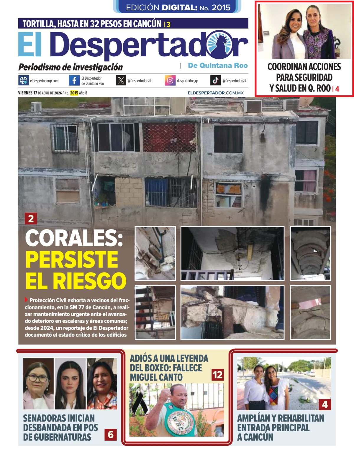 Portada de El Despertador de Quintana Roo del viernes, 17 de abril de 2026