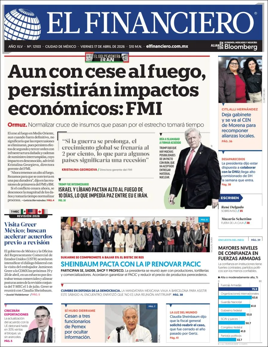 Portada de El Financiero del viernes, 17 de abril de 2026