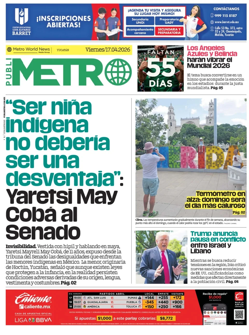 Portada de Publimetro Merida del viernes, 17 de abril de 2026