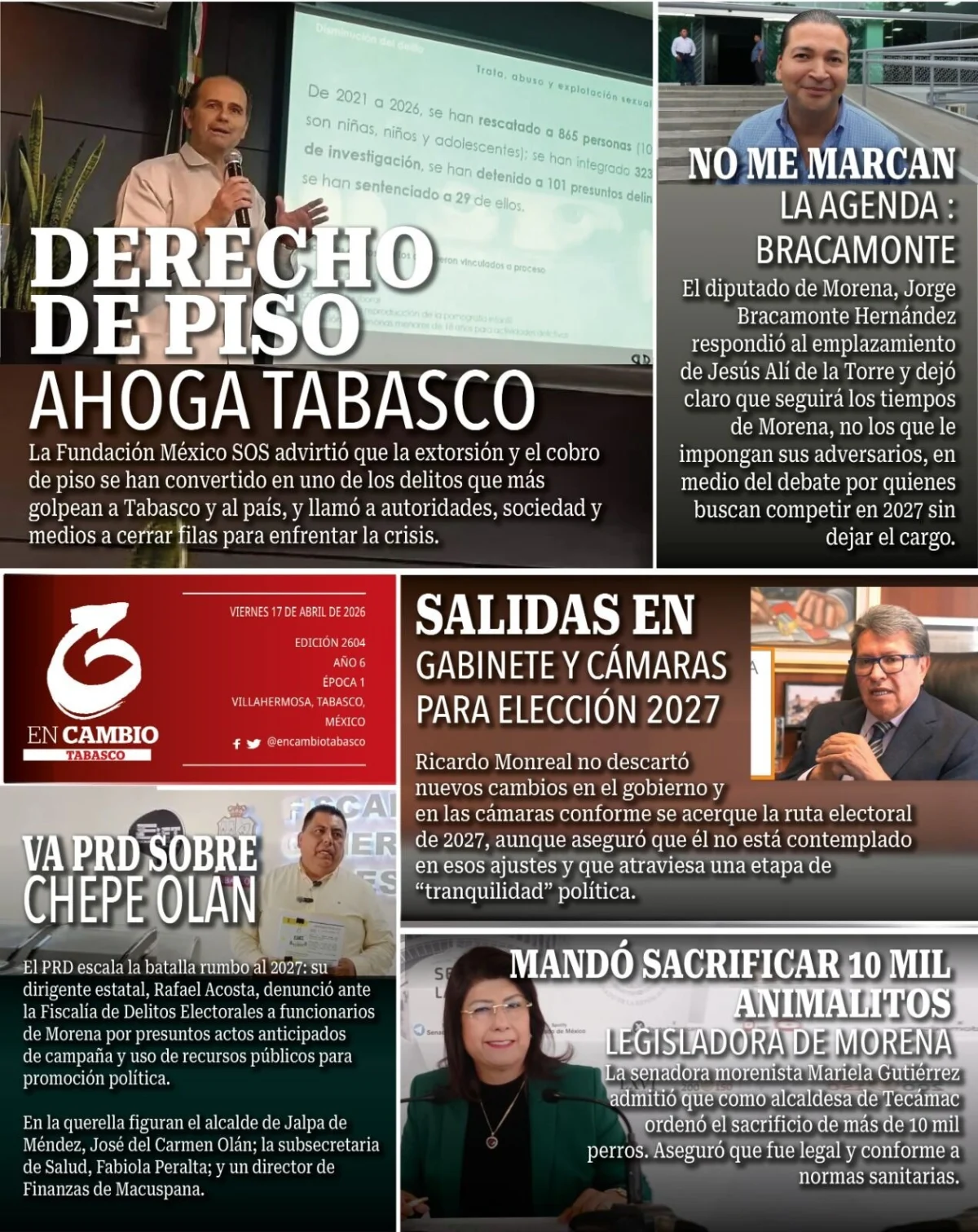 Portada de En Cambio - Tabasco (contraportada) del viernes, 17 de abril de 2026