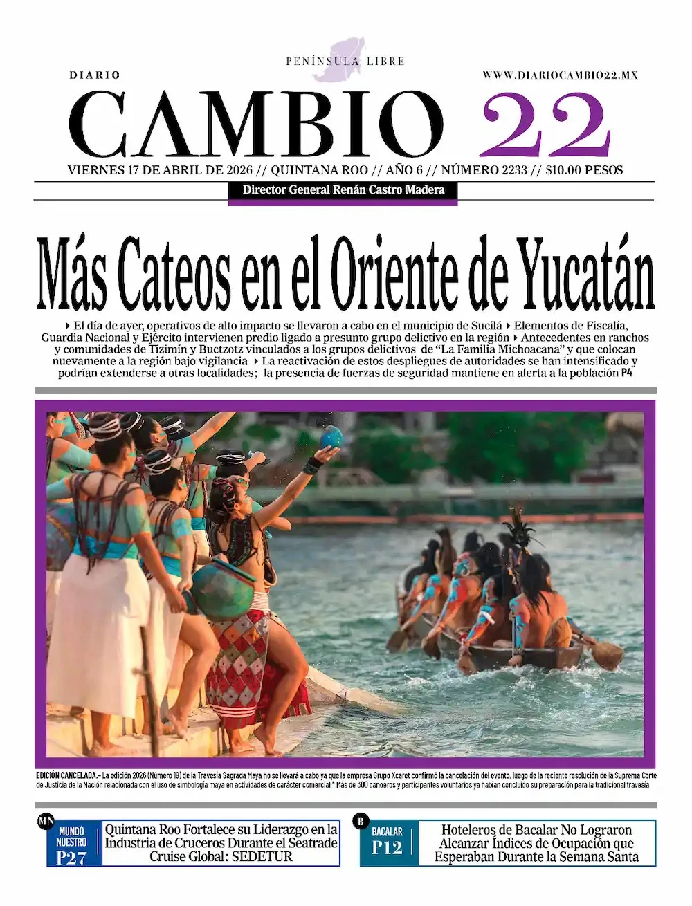 Portada de Diario Cambio 22 (portada) del viernes, 17 de abril de 2026