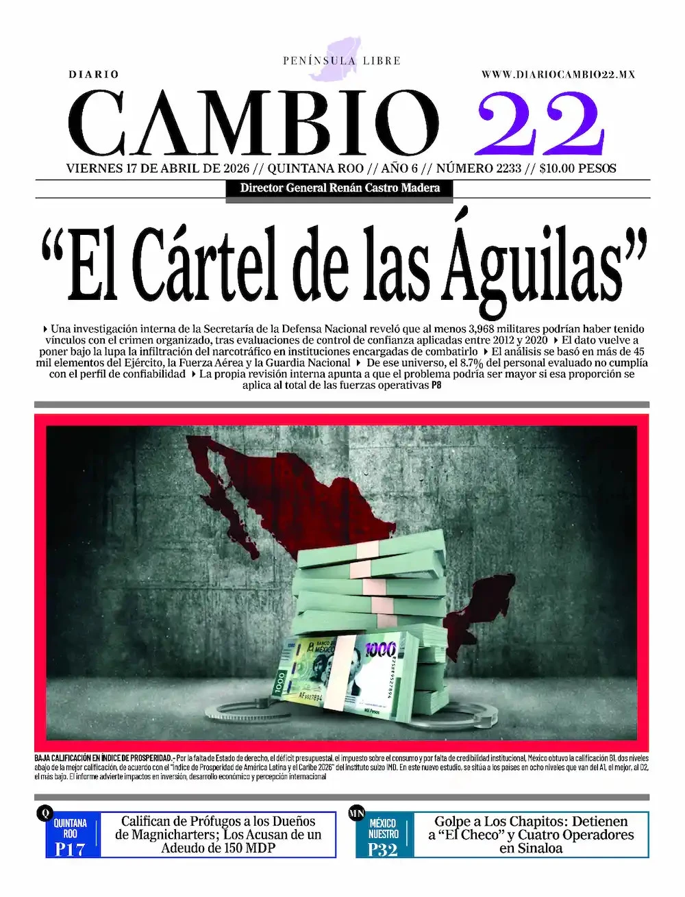 Portada de Diario Cambio 22 (contraportada) del viernes, 17 de abril de 2026