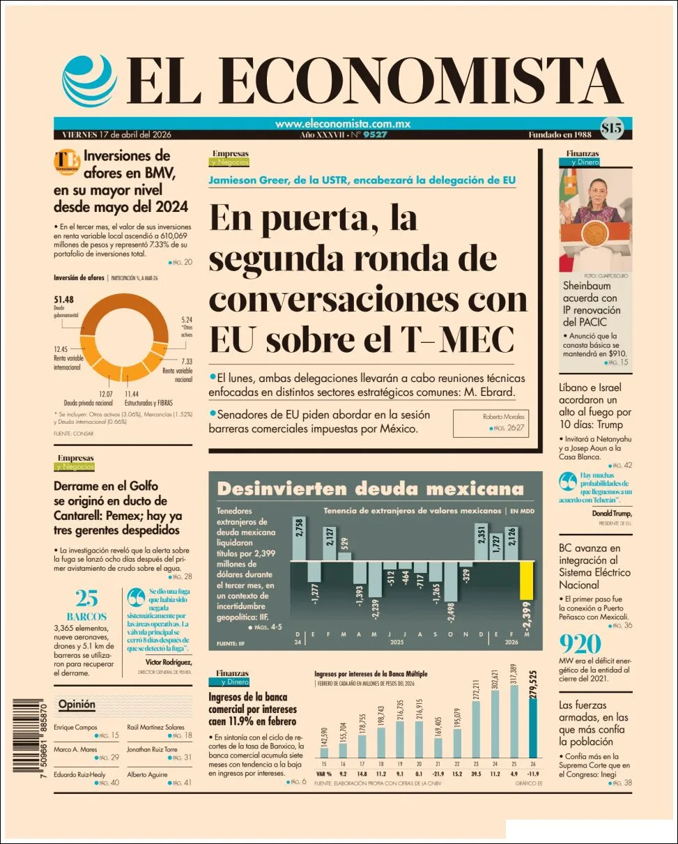 Portada de El Economista del viernes, 17 de abril de 2026