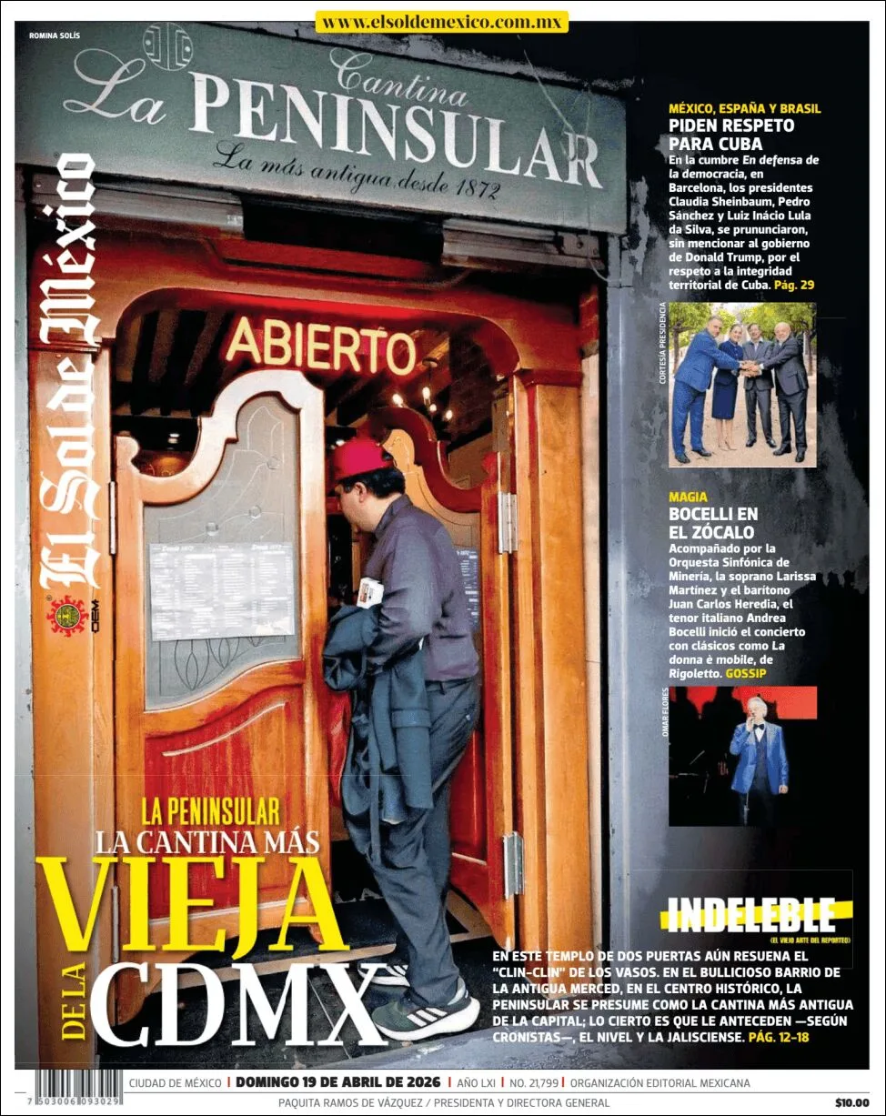 Portada de El Sol de Mexico del domingo, 19 de abril de 2026
