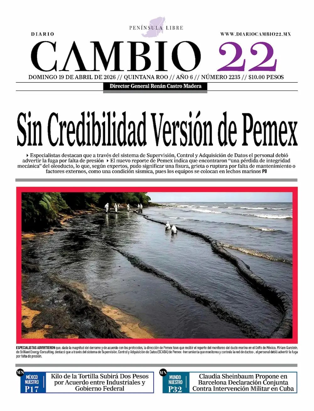 Portada de Diario Cambio 22 (contraportada)