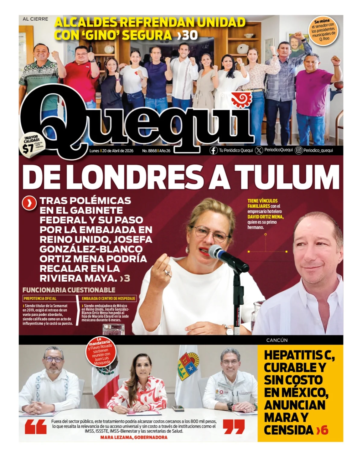 Portada de Quequi del lunes, 20 de abril de 2026
