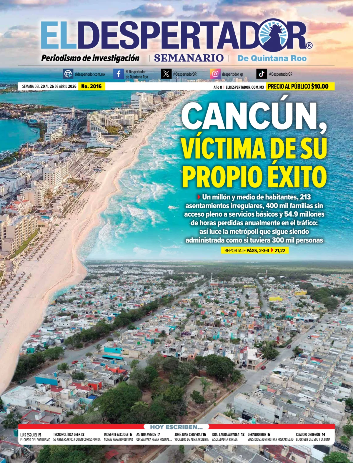 Portada de El Despertador de Quintana Roo del lunes, 20 de abril de 2026