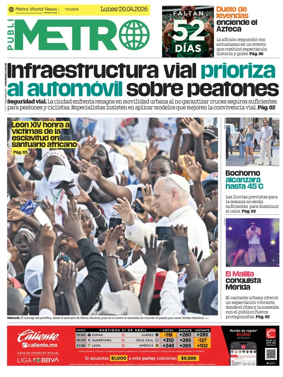 Portada de Publimetro Merida del lunes, 20 de abril de 2026