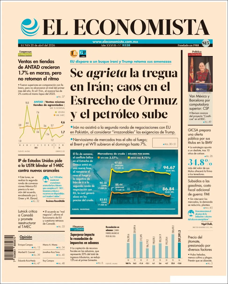 Portada de El Economista del lunes, 20 de abril de 2026