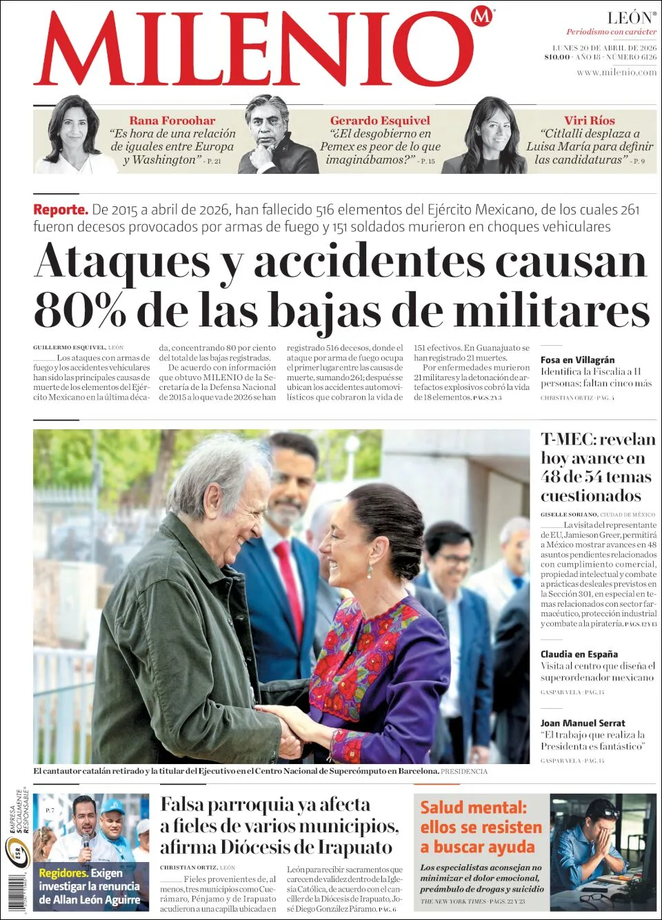 Portada de Milenio Leon del lunes, 20 de abril de 2026