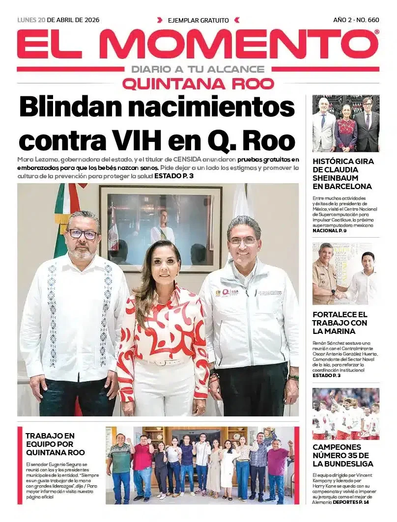 Portada de El Momento Quintana Roo del lunes, 20 de abril de 2026