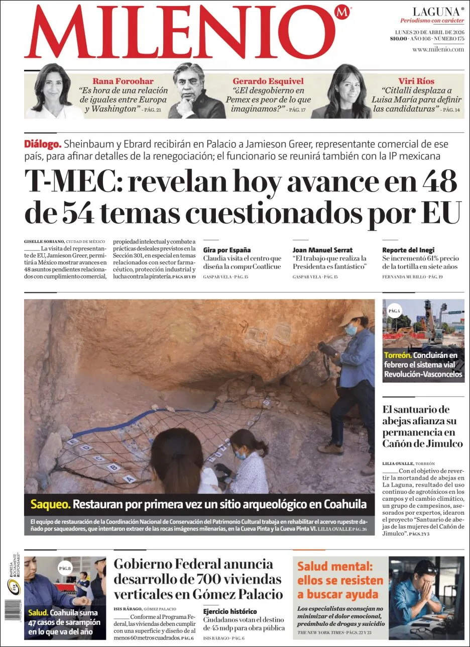 Portada de Milenio Laguna del lunes, 20 de abril de 2026