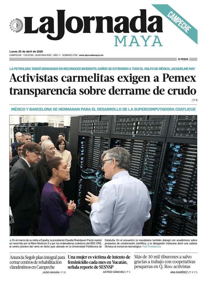 Portada de La Jornada Maya Campeche del lunes, 20 de abril de 2026