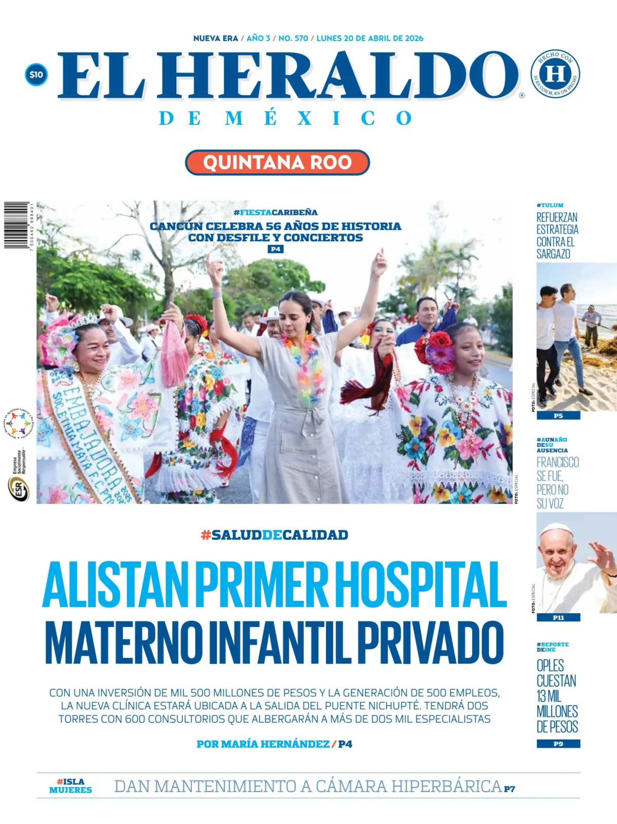 Portada de El Heraldo de Mexico - Quintana Roo
