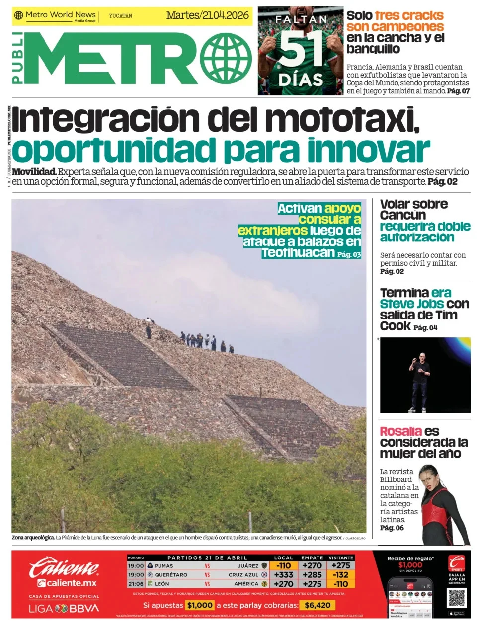 Portada de Publimetro Merida del martes, 21 de abril de 2026
