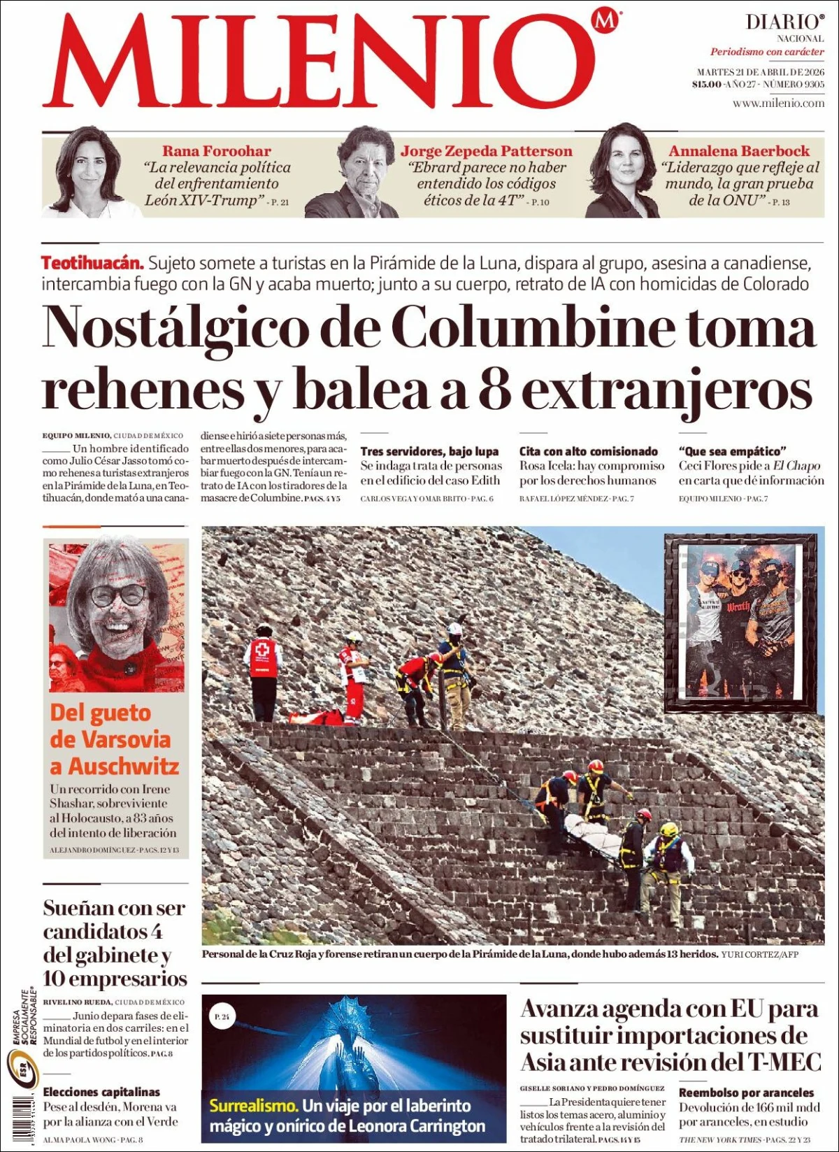 Portada de Milenio del martes, 21 de abril de 2026
