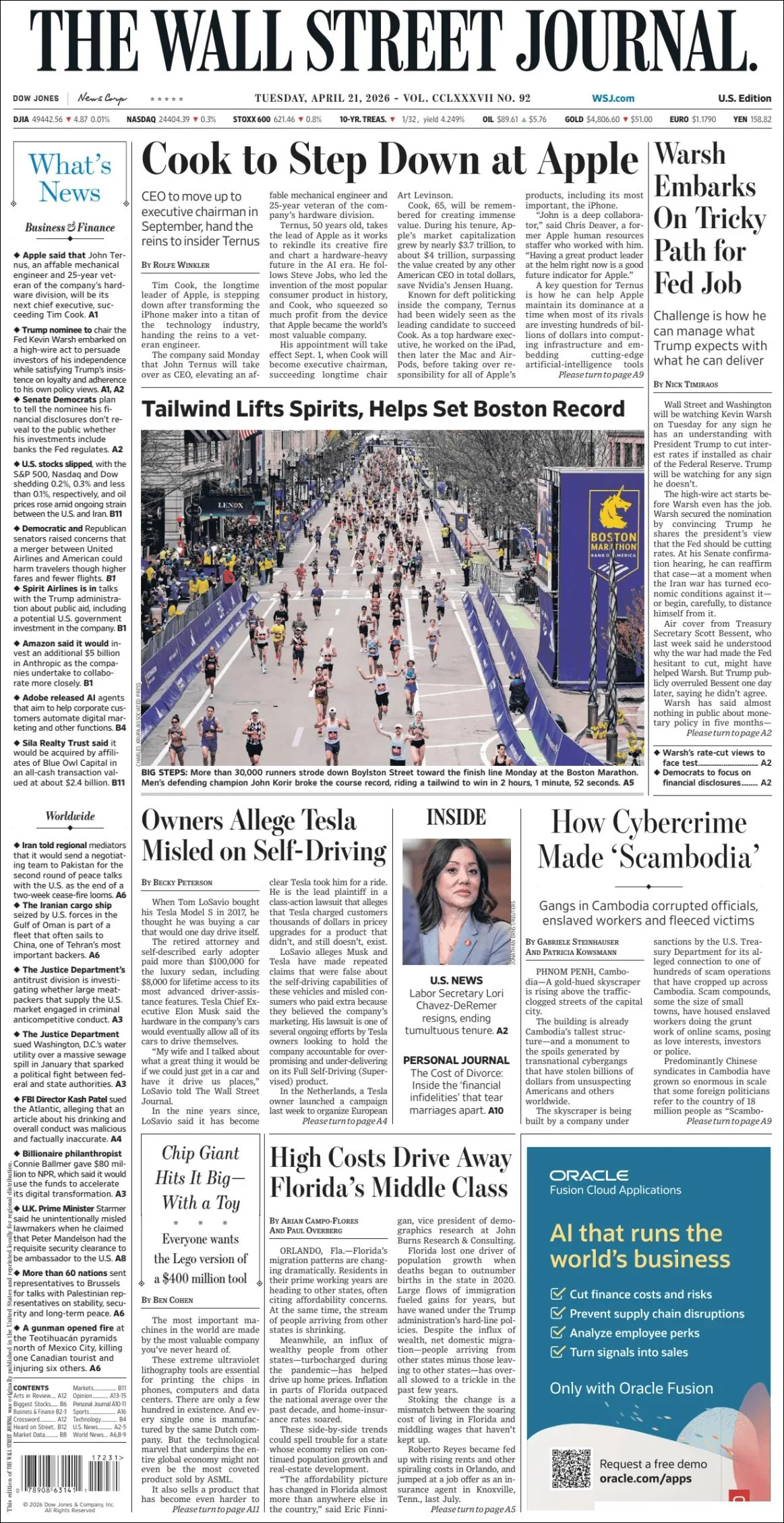 Portada de The Wall Street Journal