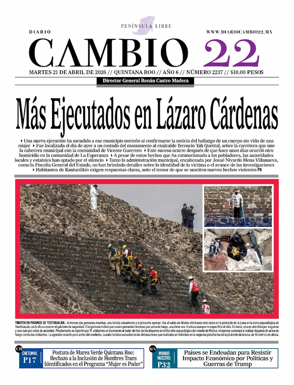 Portada de Diario Cambio 22 (contraportada) del martes, 21 de abril de 2026