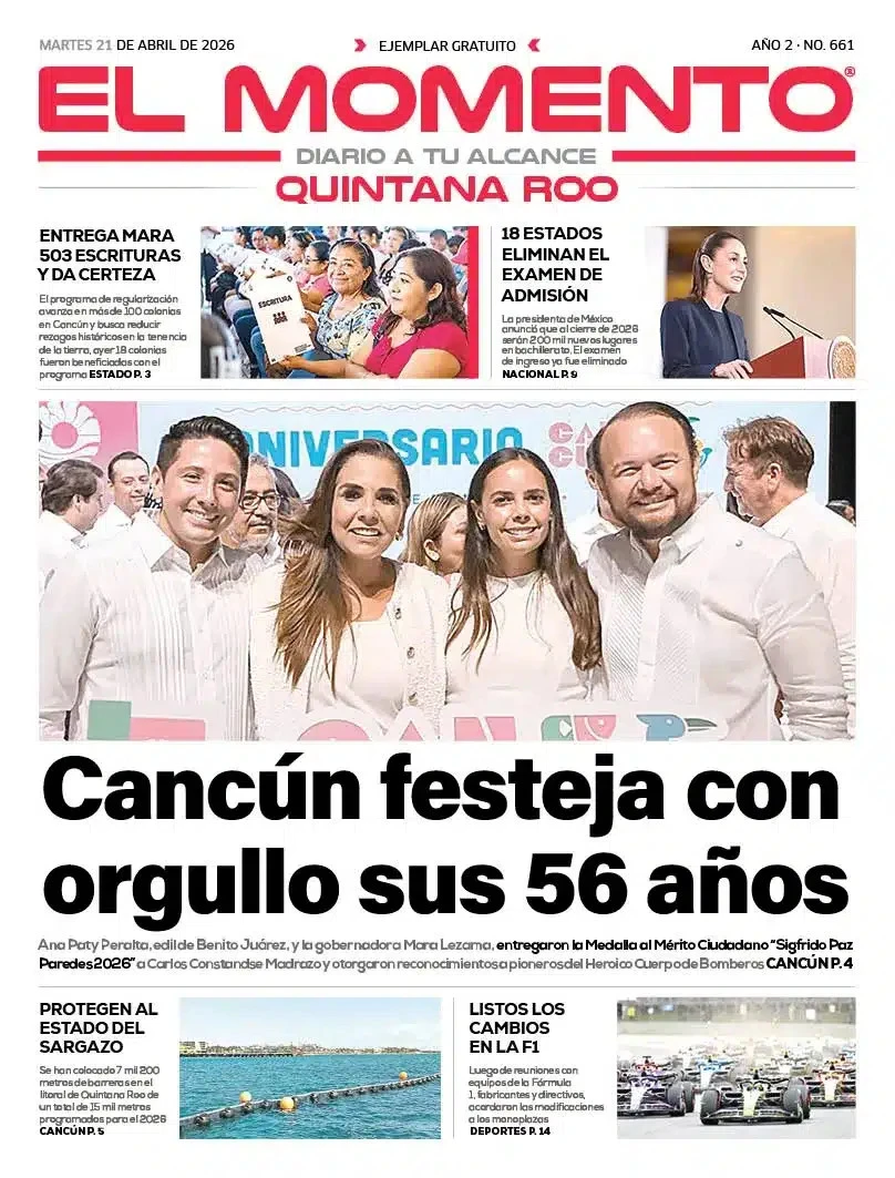 Portada de El Momento Quintana Roo del martes, 21 de abril de 2026